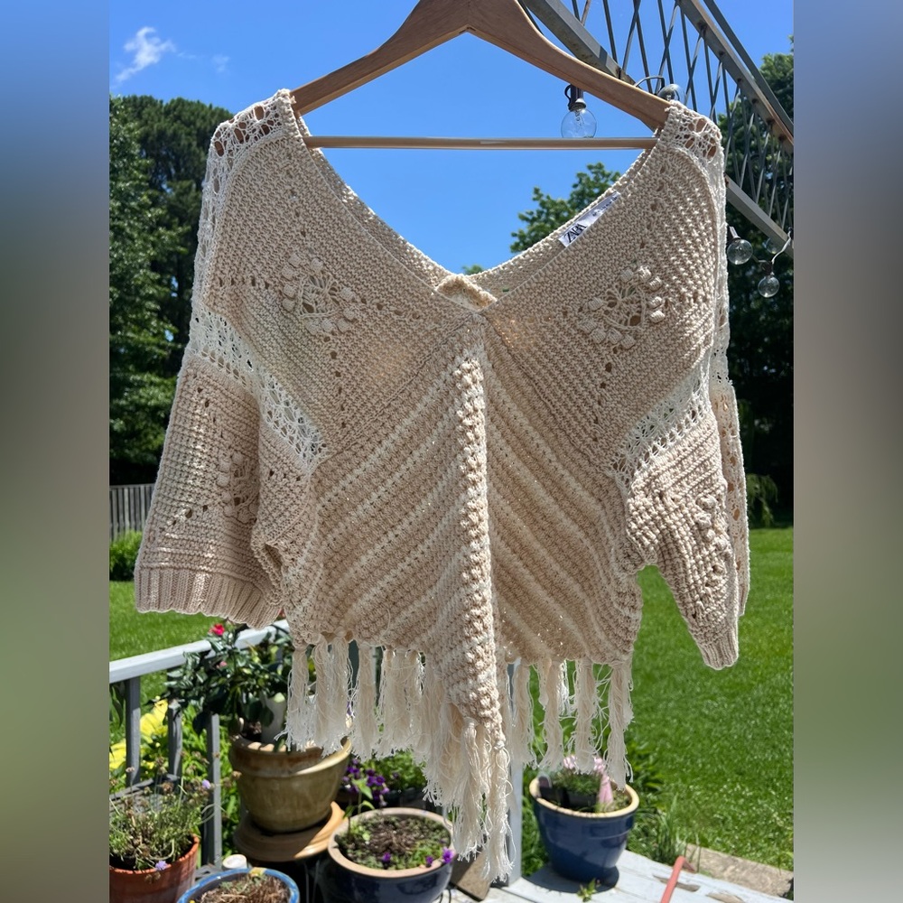 ZARA Fringe Knit Poncho